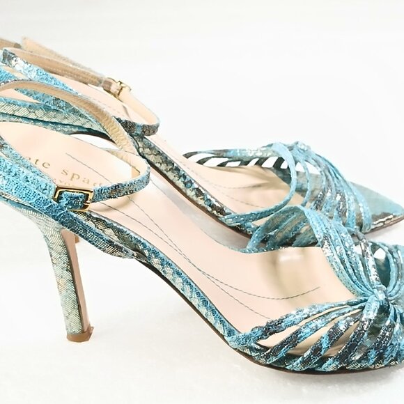 Kate Spade NY Teal Snakeskin Print Metallic Strappy Pumps Heels Size 8 VGUC - Picture 9 of 16